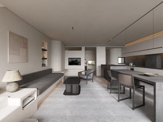 以工業(yè)風(fēng)的微水泥作為貫穿室內(nèi)的線索，卻不乏溫暖與活力